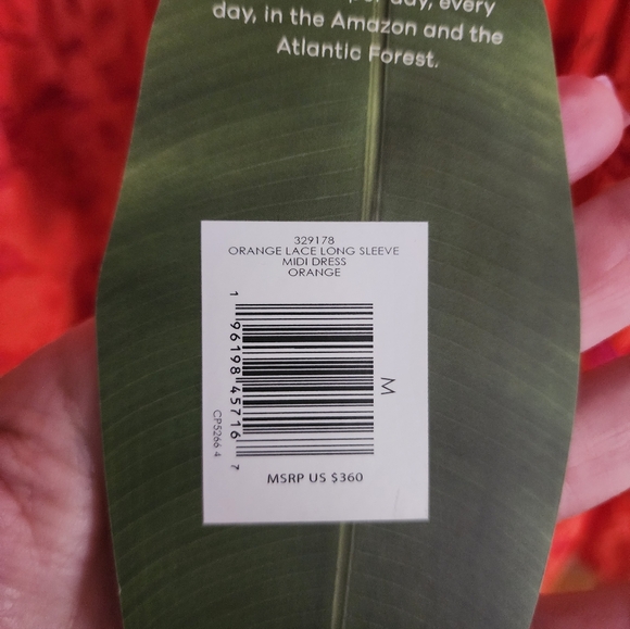 Farm Rio Elegant Orange Lace Midi Dress - Picture 7 of 8